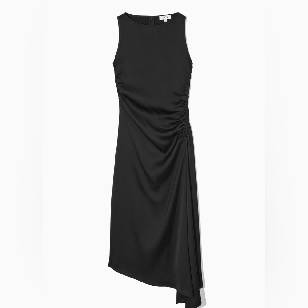 COS Black Asymmetrical Ruched Satin Dress